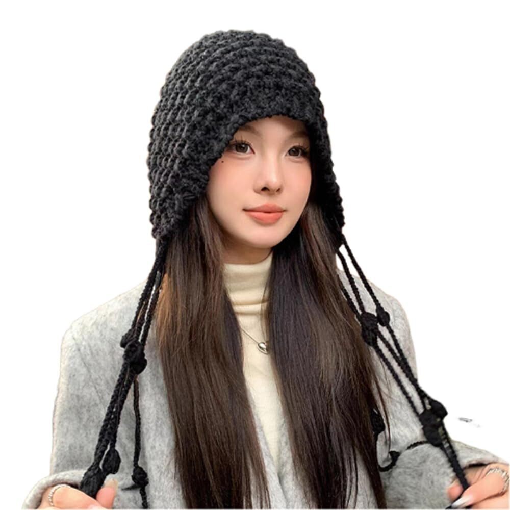 1283 Girls Winter Handmade Crochet Knitted Beanie Hat Cute Tassel Earflap